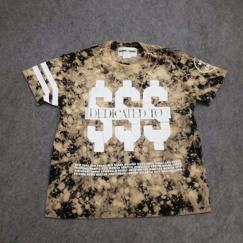 Homme Femme Shirt Mens Medium Brown Black Short Sleeve‎ Tie Dye Cash Logo Adult